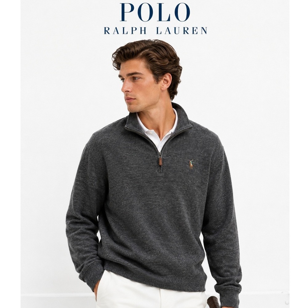 Polo Ralph Lauren Estate Rib Quarter Zip Sweater XXL Gray Cotton Pullover
